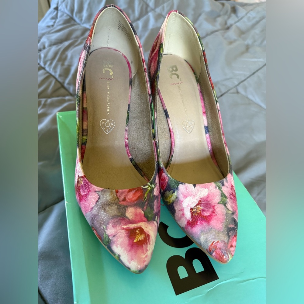 Pink and Green Floral Heels
